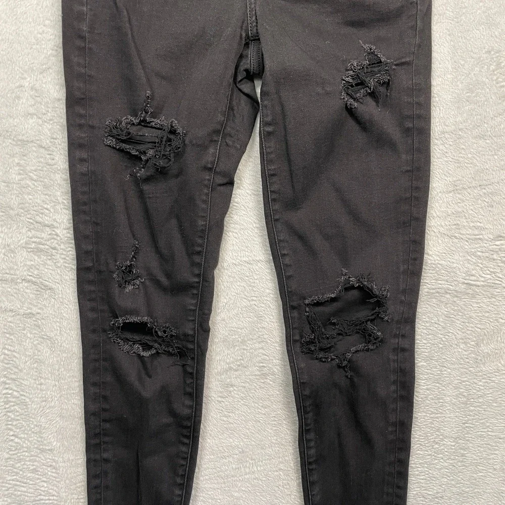American Eagle Super Hi-Rise Jegging Womens 4 Black Distressed Ripped Next Level